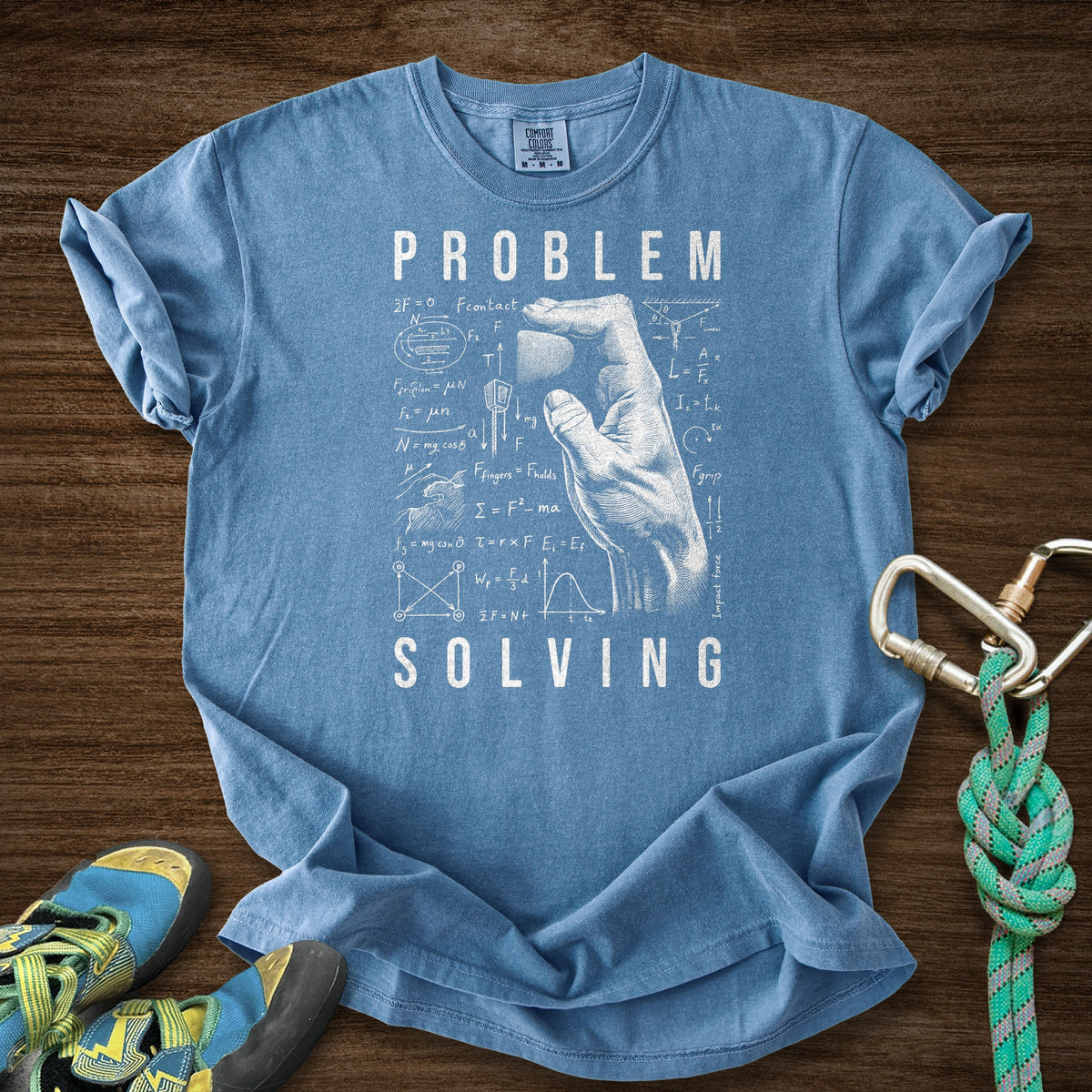 PS Equations Side Crimp Premium in Blue Jean — flat lay mockup