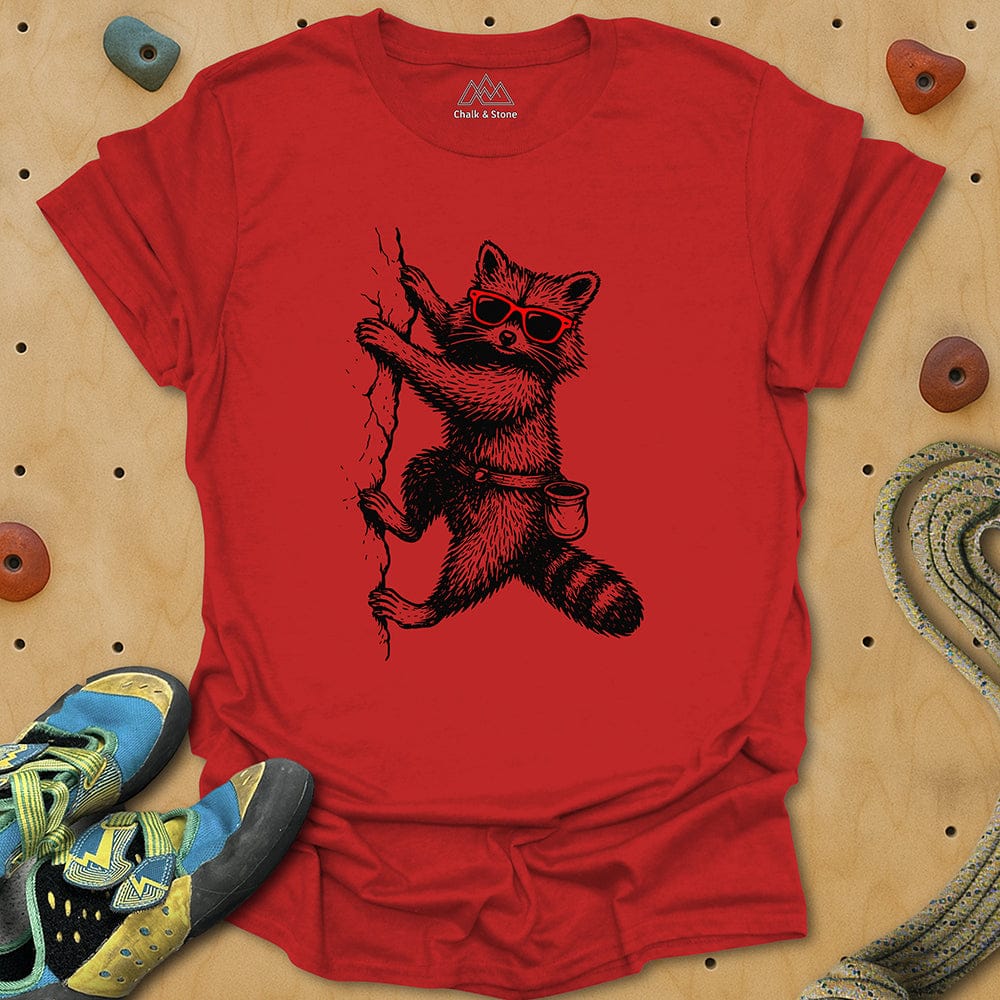 Raccoon Chillin Up a Cliff Tee
