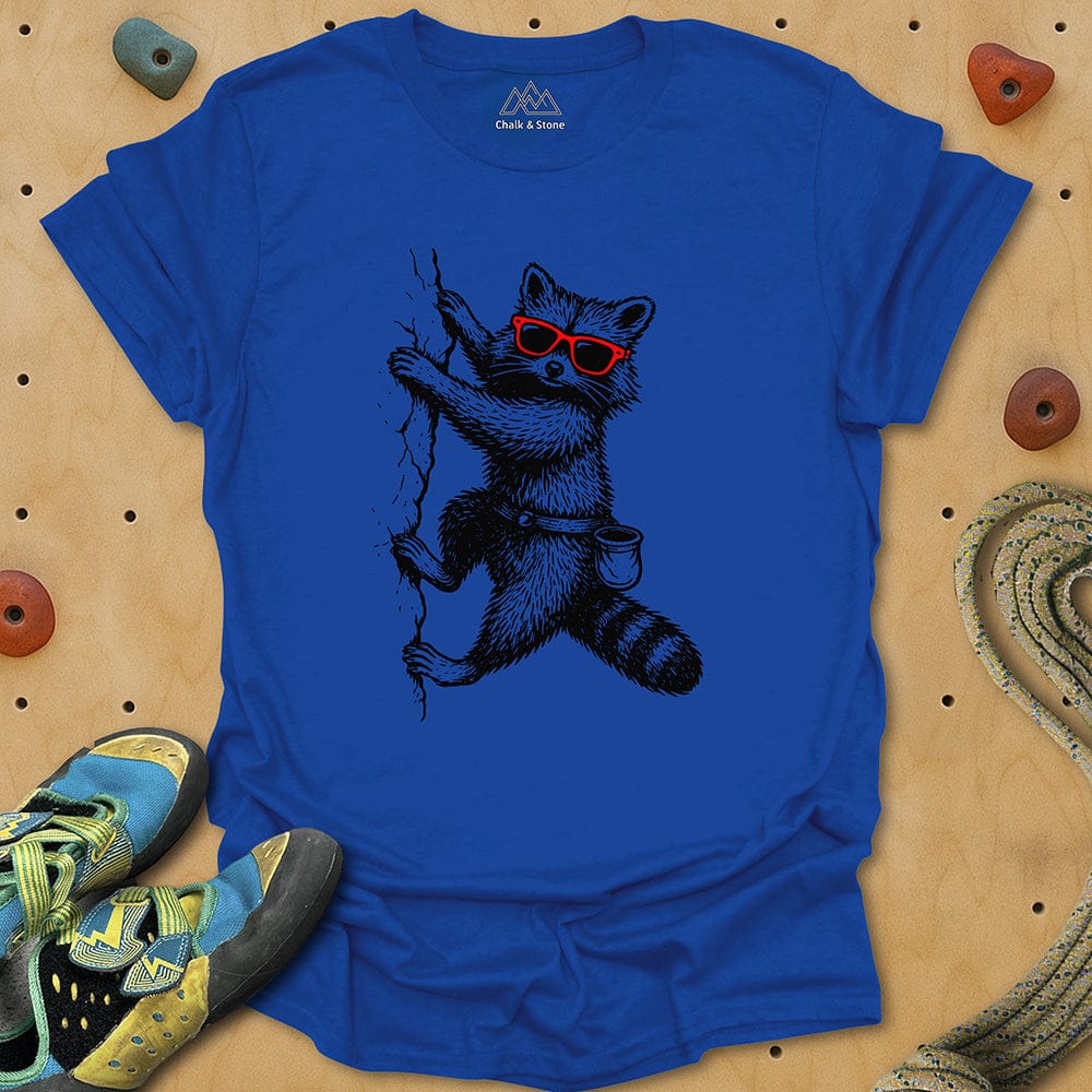 Raccoon Chillin Up a Cliff Tee