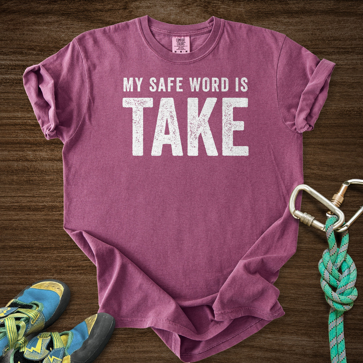 Safe Word Premium in Berry — flat lay mockup