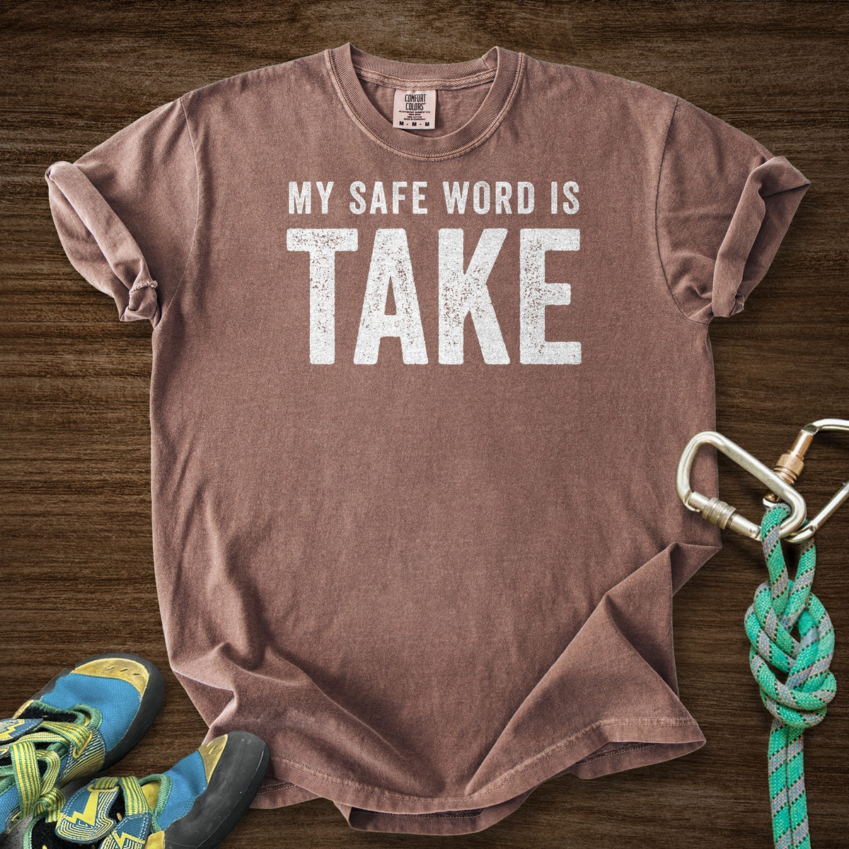 Safe Word Premium in Espresso — flat lay mockup