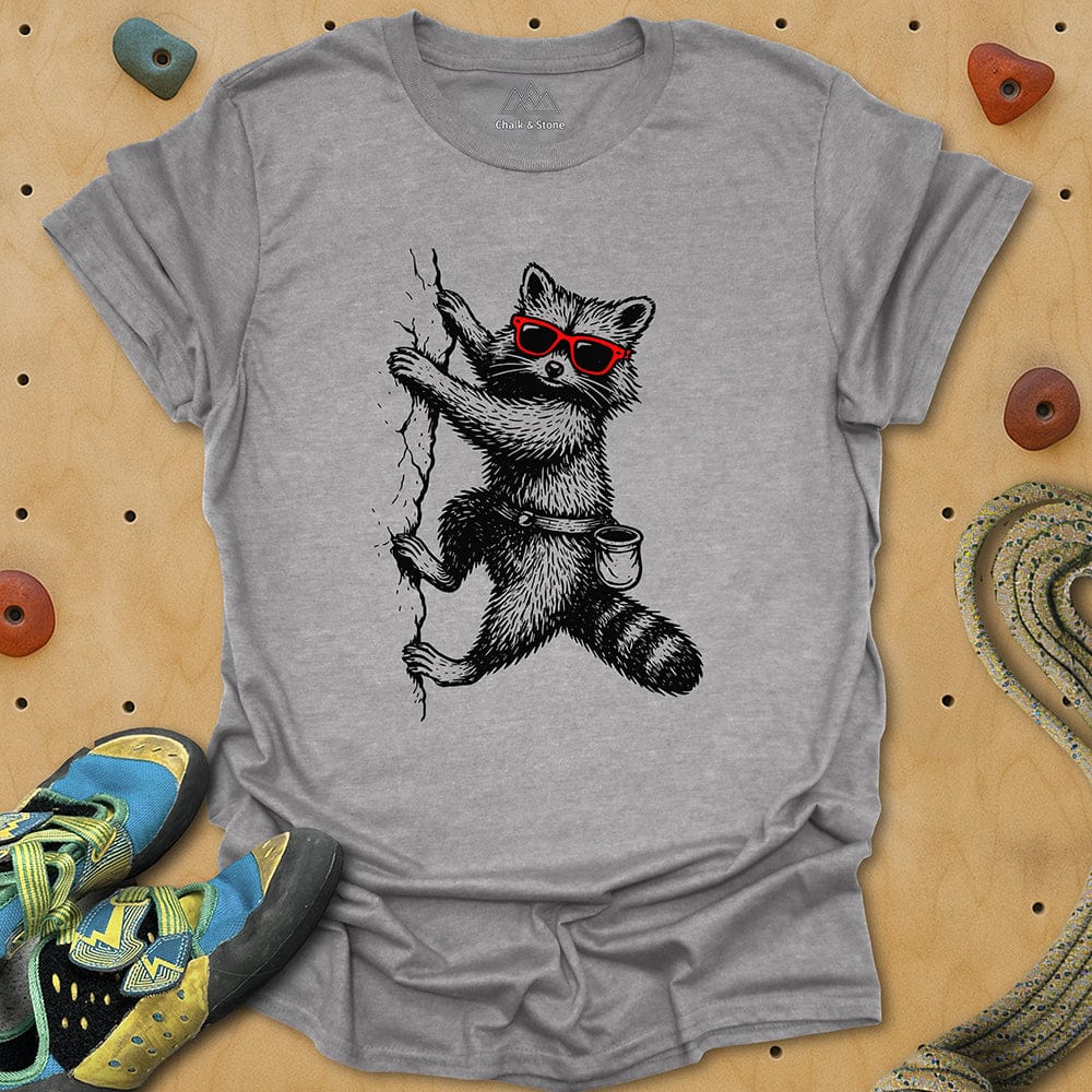 Raccoon Chillin Up a Cliff Tee