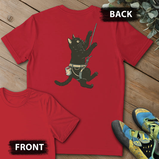 Top Rope Cat Backprint Tee in Red — flat lay mockup