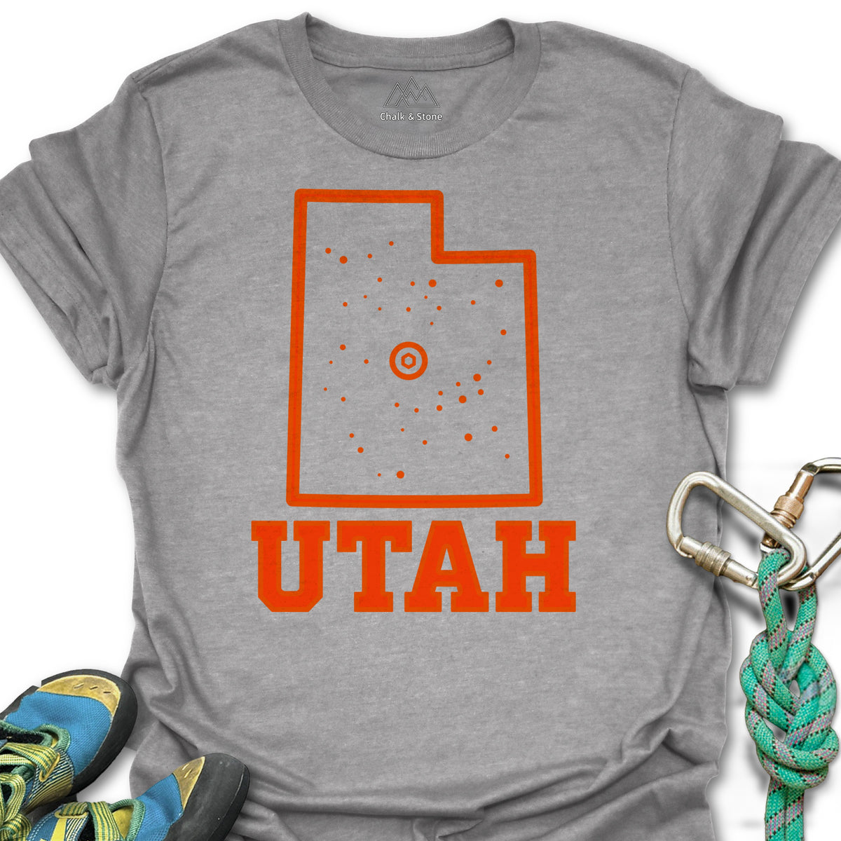Utah Climbing Hold Tee in Sport Grey — flat lay mockup