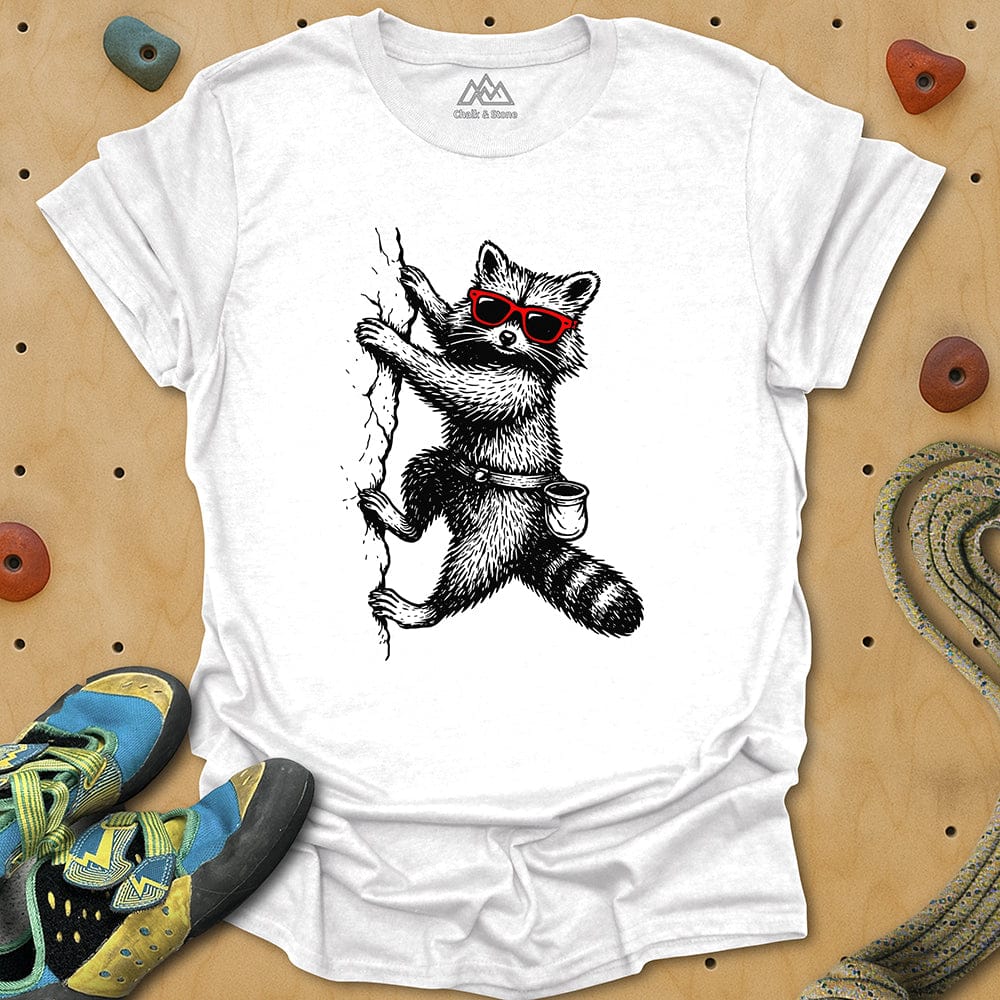 Raccoon Chillin Up a Cliff Tee
